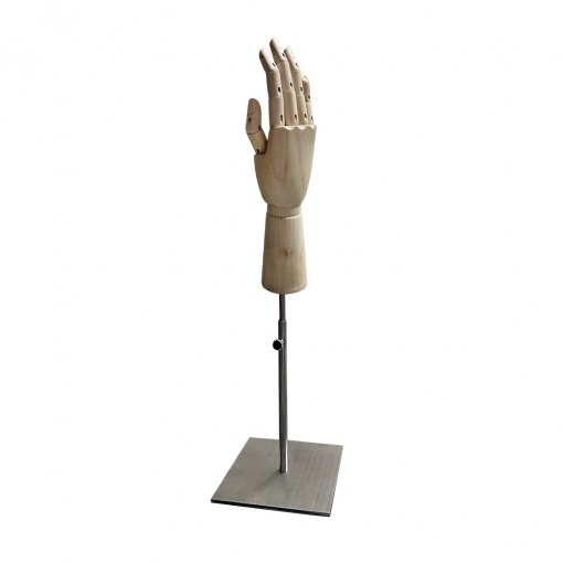 Рука (женская) деревянная шарнирная для перчаток и аксессуаров wooden hand female (right)-1/brushed satin chrome (квадрат) рис. 1
