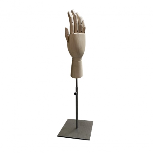 Рука (мужская) деревянная шарнирная для перчаток и аксессуаров wooden hand male (right)-1/brushed satin chrome (квадрат) рис. 1