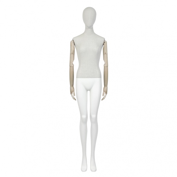 Манекен женский с деревянными шарнирными руками обтянутый тканью  VIN-03F-OVAL-N14-WA (push connector) рис. 1
