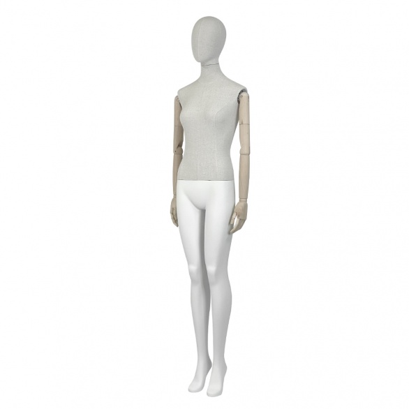 Манекен женский с деревянными шарнирными руками обтянутый тканью  VIN-03F-OVAL-N14-WA (push connector) рис. 2