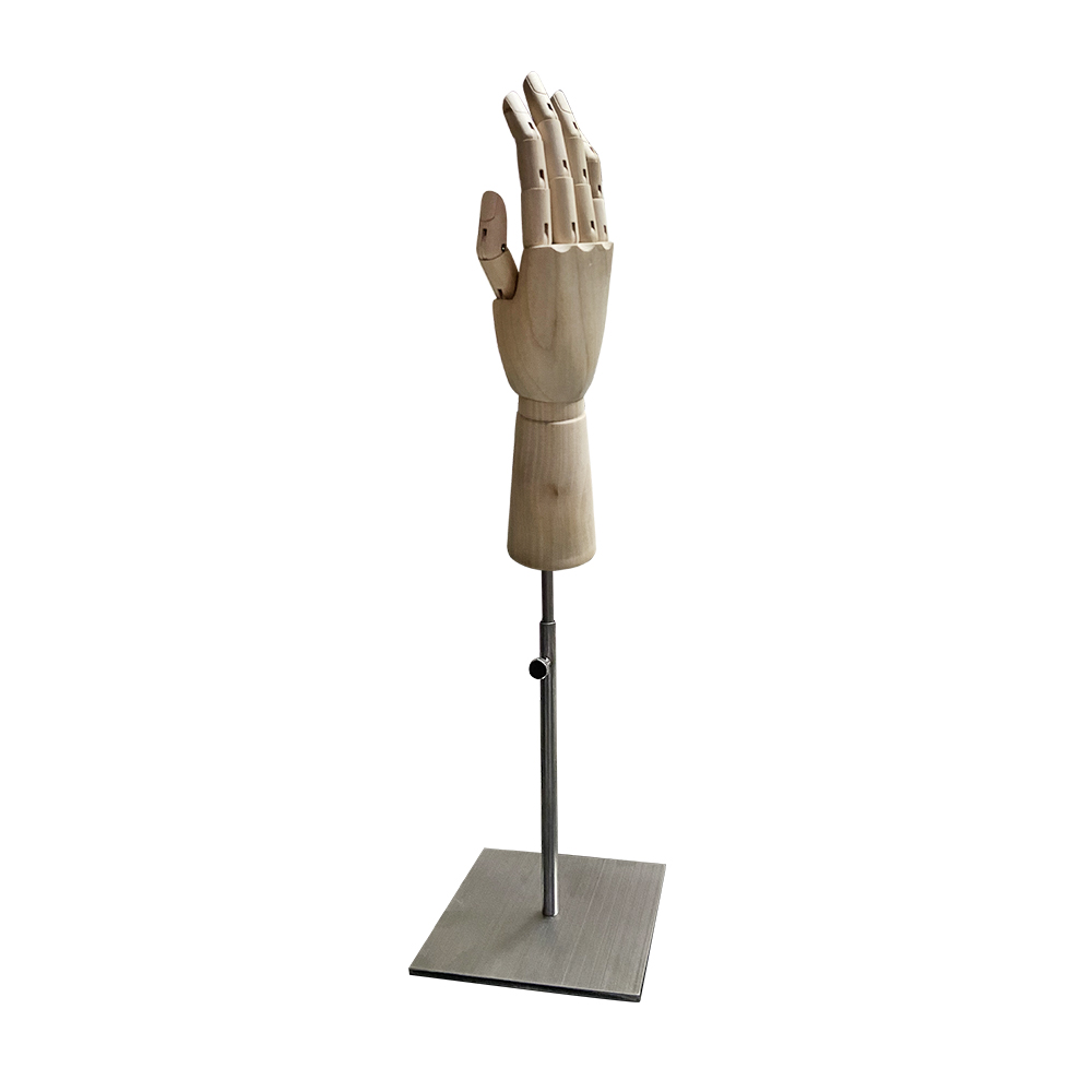 Манекен Рука (женская) деревянная шарнирная для перчаток и аксессуаров wooden hand female (right)-1/brushed satin chrome (квадрат)