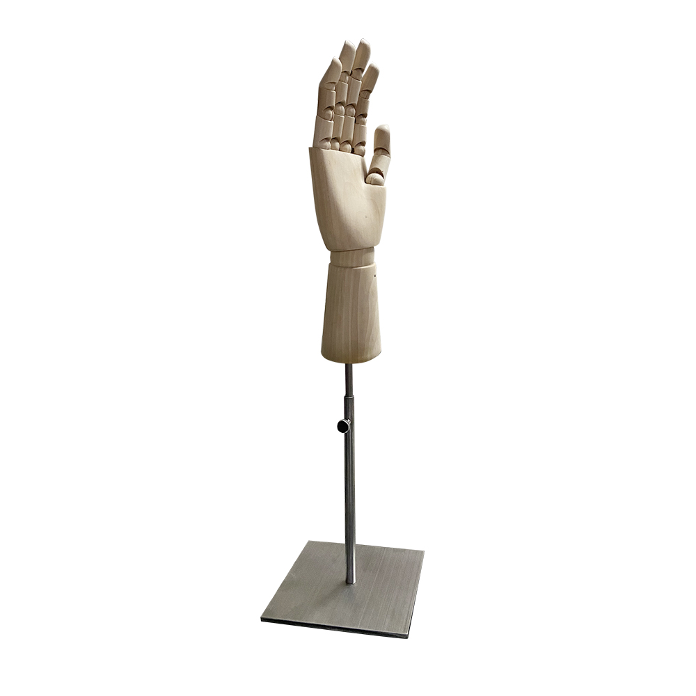 Манекен Рука (женская) деревянная шарнирная для перчаток и аксессуаров wooden hand female (right)-1/brushed satin chrome (квадрат)
