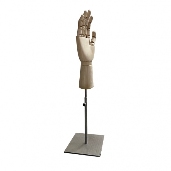 Манекен Рука (женская) деревянная шарнирная для перчаток и аксессуаров wooden hand female (right)-1/brushed satin chrome (квадрат) рис. 2