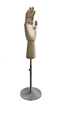 Манекен Рука (женская) деревянная шарнирная для перчаток и аксессуаров wooden hand female (right)-1/brushed satin chrome (круг) рис. 1