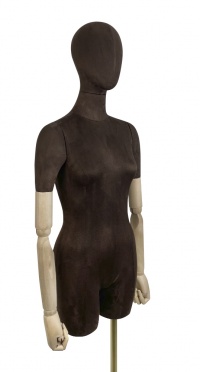 Торс женский с бедрами, деревянные руки с плечами, иск. Замша, цвет горький шоколад рис. 1