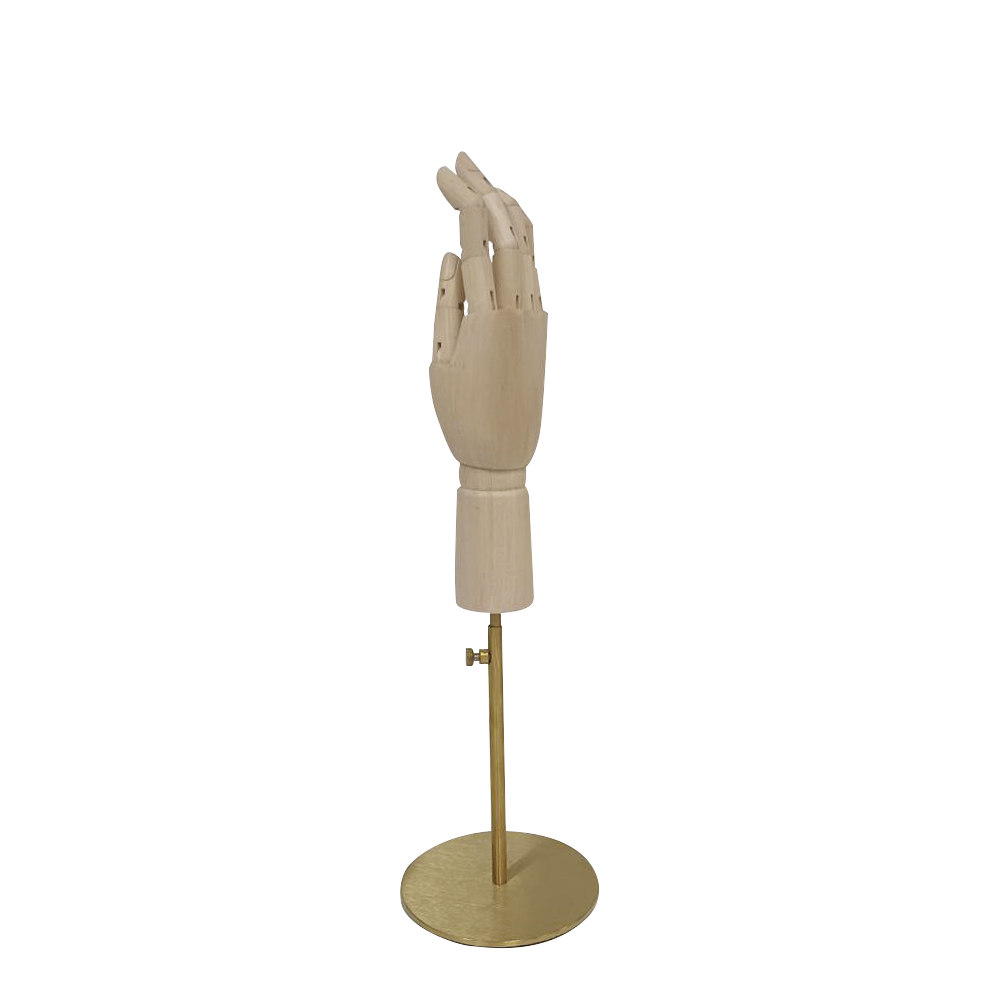 Манекен Рука (мужская) деревянная шарнирная для перчаток и аксессуаров Wooden hand male (right)-1/ROUND brushed  golden ST9026