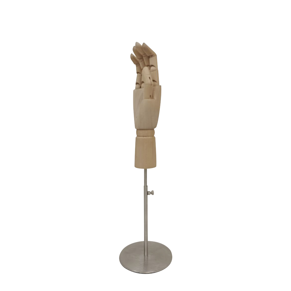 Манекен Рука (женская) деревянная шарнирная для перчаток и аксессуаров Wooden hand female (right)-1/ROUND brushed satin chrome