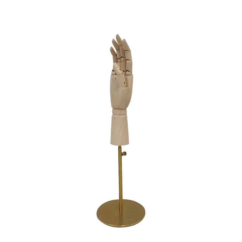 Манекен Рука (женская) деревянная шарнирная для перчаток и аксессуаров Wooden hand female (right)-1/ROUND brushed  golden ST9026