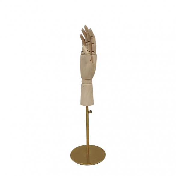 Рука (женская) деревянная шарнирная для перчаток и аксессуаров Wooden hand female (right)-1/ROUND brushed  golden ST9026 рис. 1