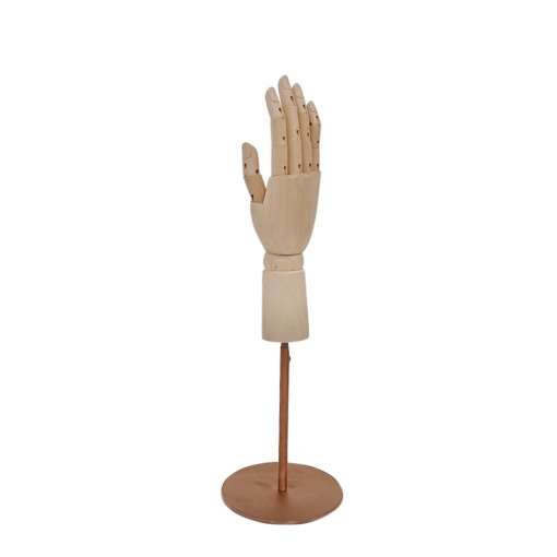 Манекен Рука (женская) деревянная шарнирная для перчаток и аксессуаров wooden hand female (right)-1/ ROUND brushed rose golden рис. 1