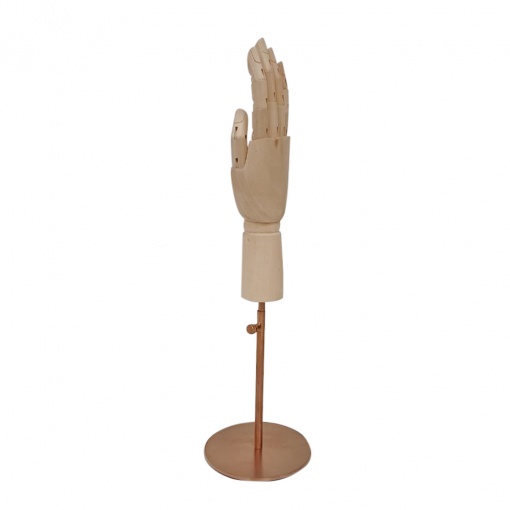 Манекен Рука (мужская) деревянная шарнирная для перчаток и аксессуаров wooden hand male (right)-1/ ROUND brushed rose golden рис. 1