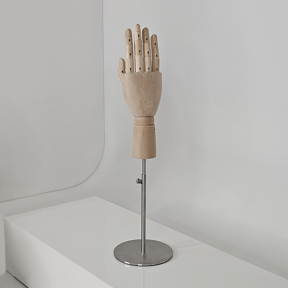 Рука мужская деревянная шарнирная Wooden hand male (right)-1/ROUND brushed satin chrome