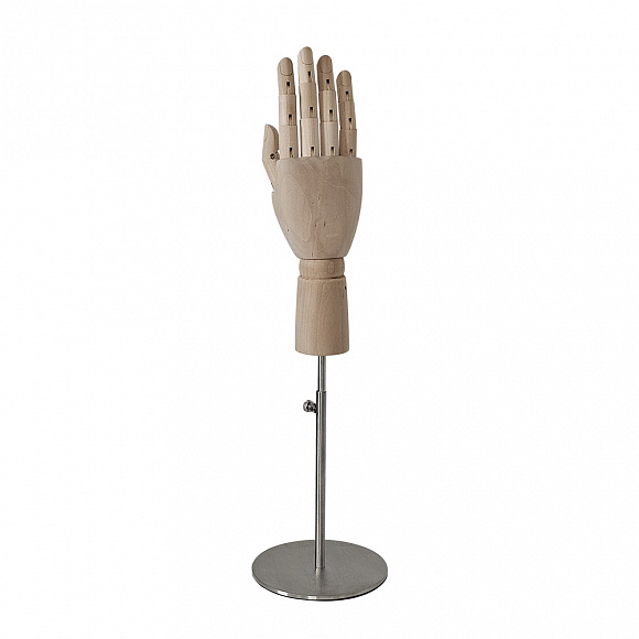 Рука мужская деревянная шарнирная Wooden hand male (right)-1/ROUND brushed satin chrome